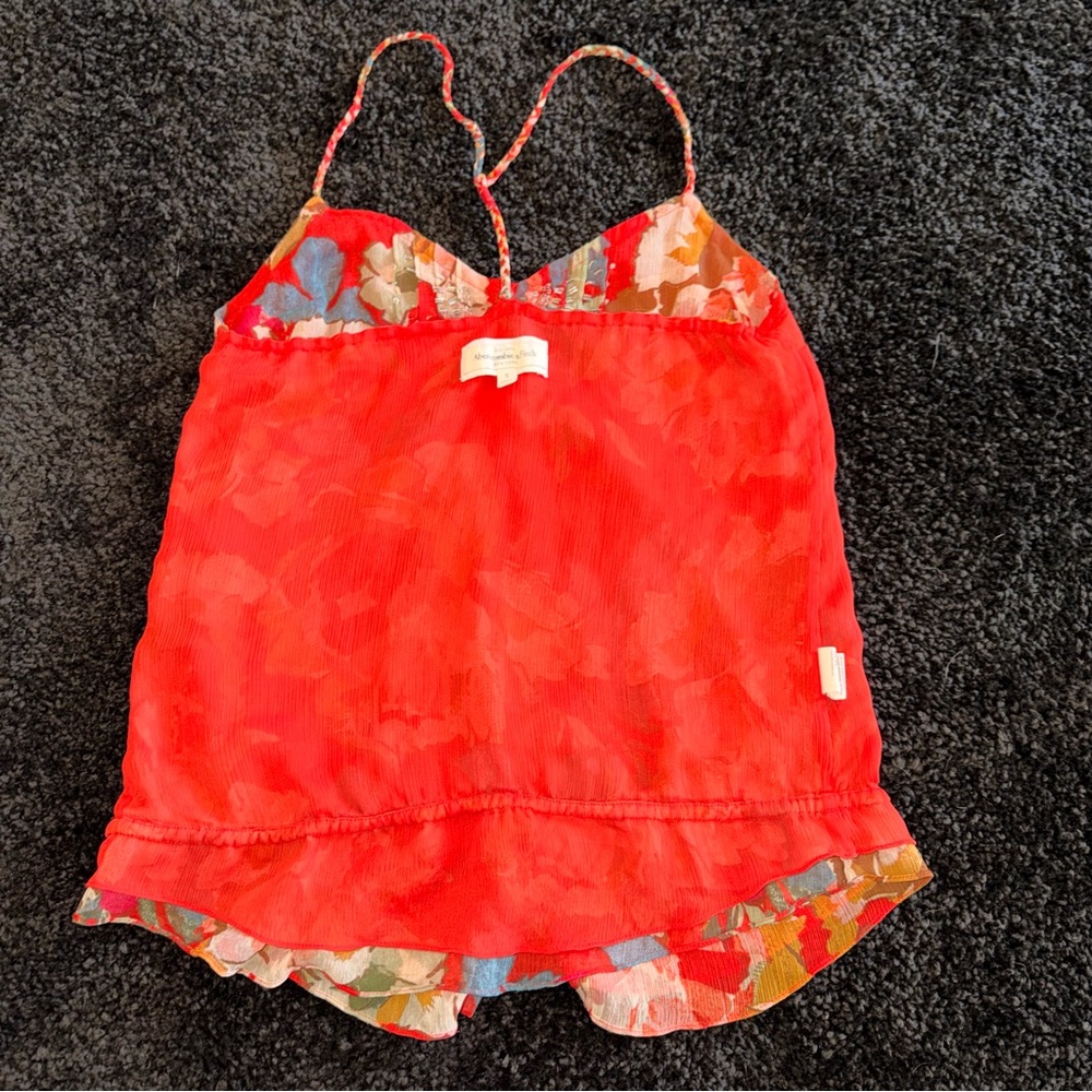 Abercrombie & Fitch Floral Cami Red Pink Button Front Spaghetti Strap Top S - Picture 4 of 12